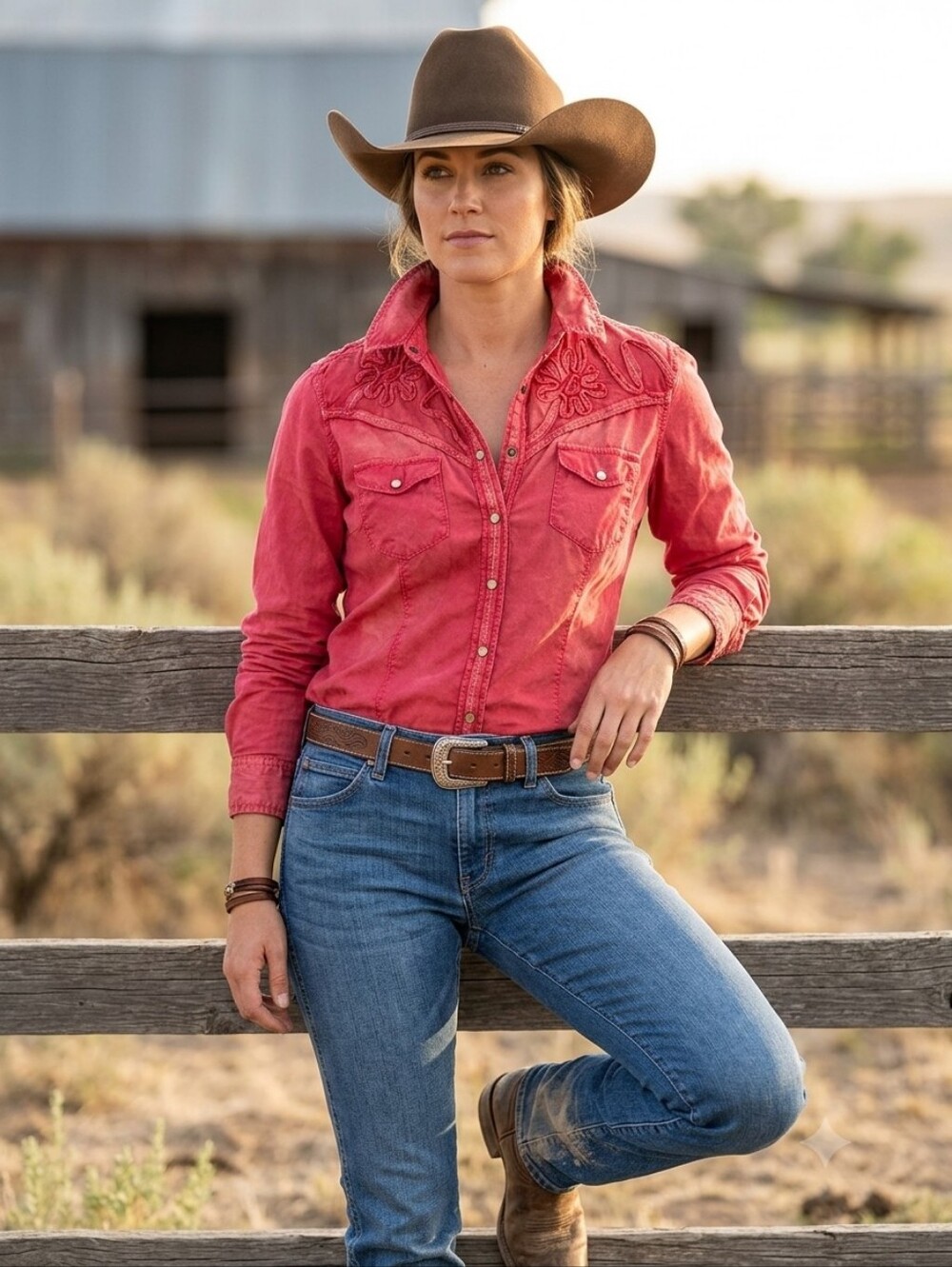 RYAN Michael Red Embroidered Button-Down Shirt